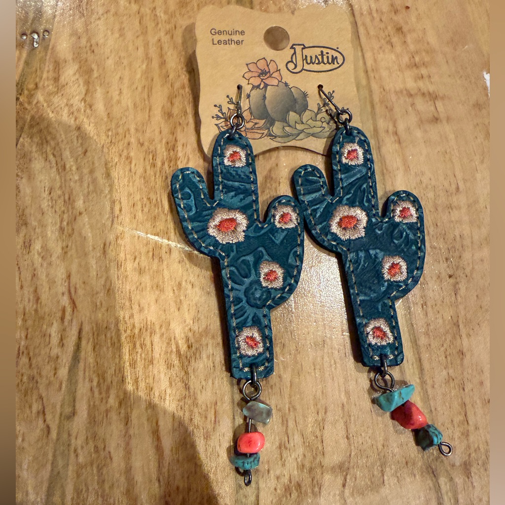 Justin Boots Blue Cactus Earrings 28$